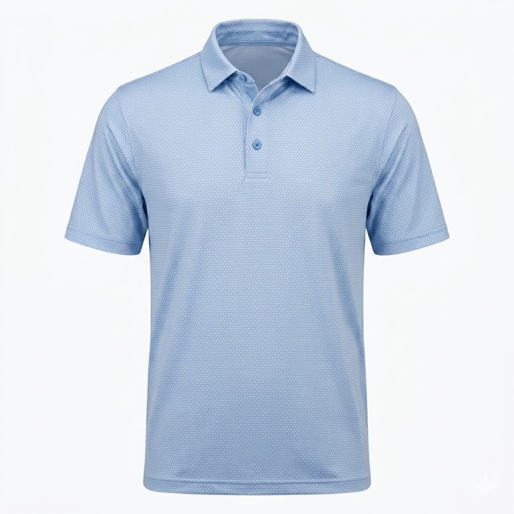 Rorie Whelan Golf Mens MEDIUM Blue Polka Dot Performance Polo‎ Shirt